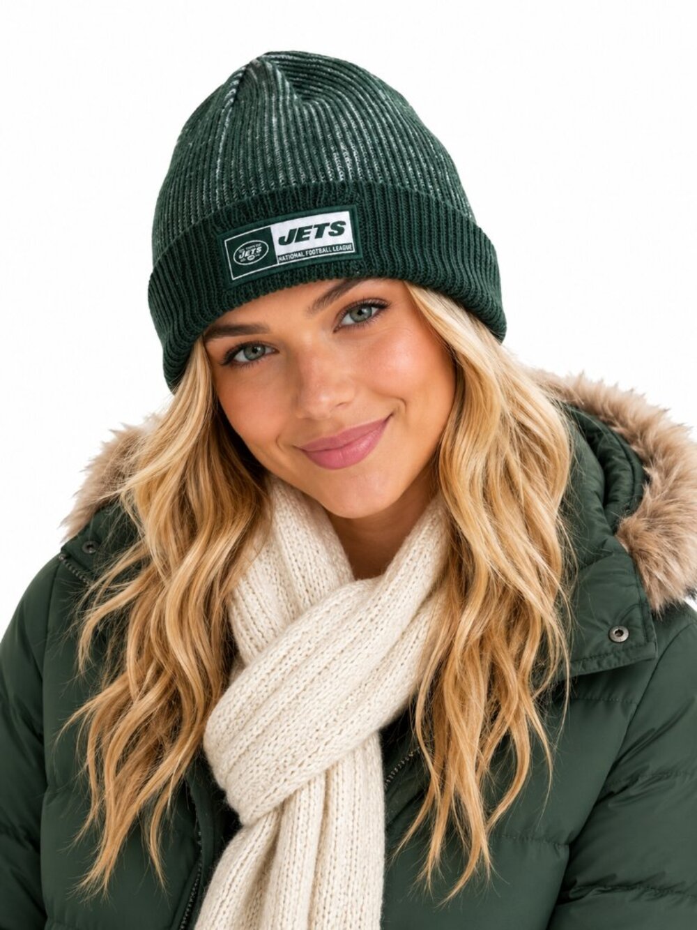 New York Jets Hat New Era On Field Sport Knit Roll Cuff Embroidered Logos